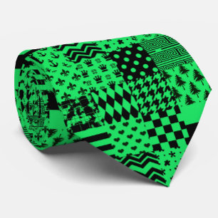 Green Black Mixed Patterns Patchwork Design  Tie