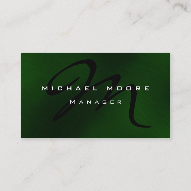 Green Black Monogram Unique Manager Business Card (Front)
