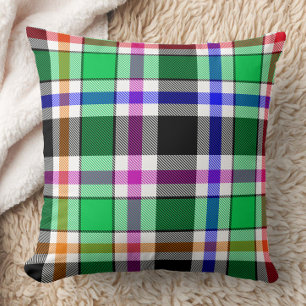 Green Black Multicolour Flannel Plaid Tartan Throw Pillow