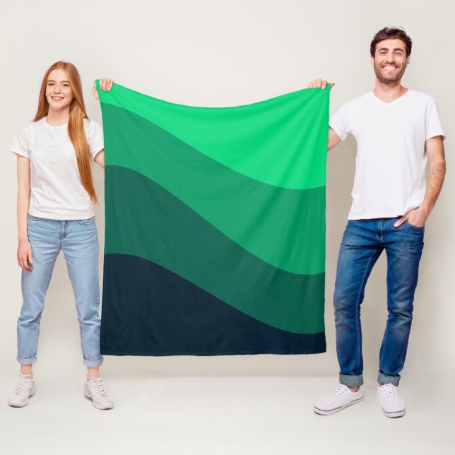 Green Black Ombre Wave pattern Fleece Blanket (In Situ)