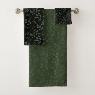 Green black pattern leaves  bath towel set