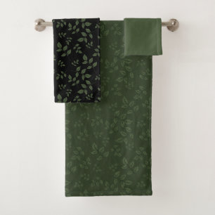 Green black pattern leaves bath towel set