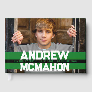 Green & Black Photo Graduation Personalized Guest Book