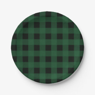Green Black Plaid Buffalo Chequered Pattern Paper Plate