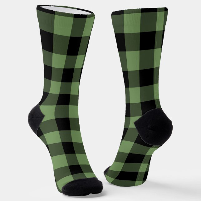 Green Black Plaid Chequered Pattern Socks (Angled)