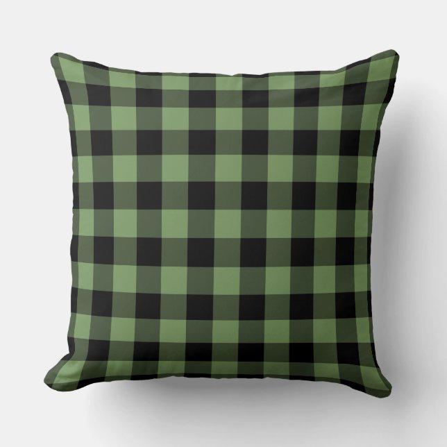 Green Black Plaid Chequered Pattern Throw Pillow (Front)