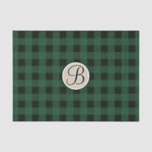 Green Black Plaid Chequered Rustic Monogram Initia Tissue Paper