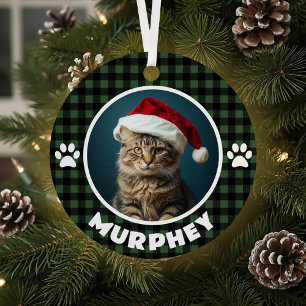 Green & Black Plaid Christmas Custom Pet Metal Ornament