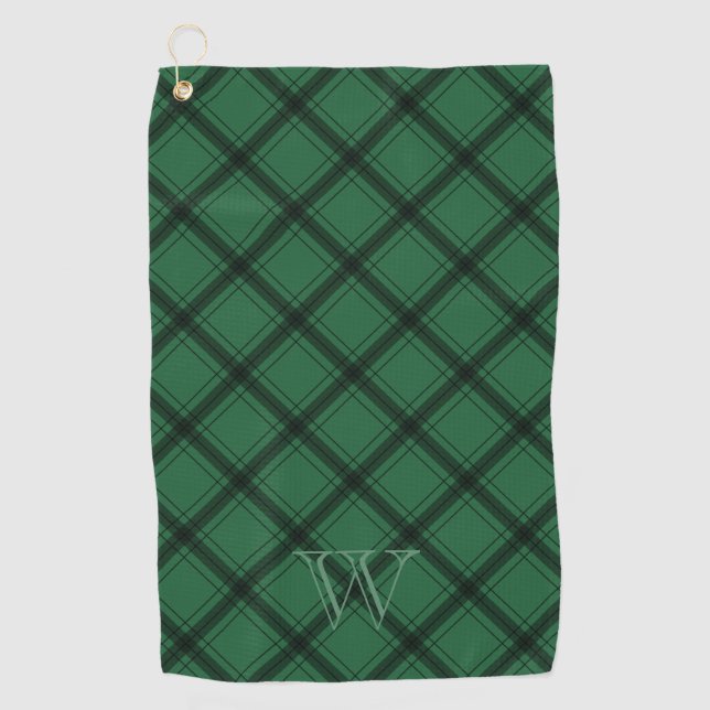 Green Black Plaid Monogram Golf Towel (Front)
