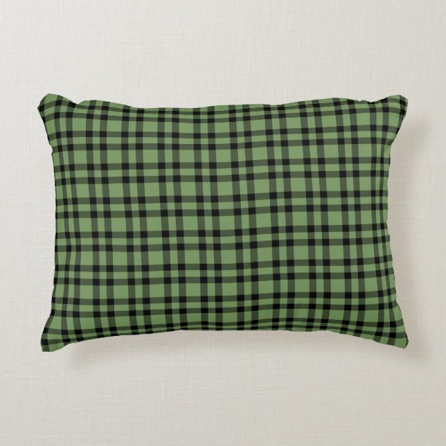 Green Black Plaid Pattern Accent Pillow (Front)