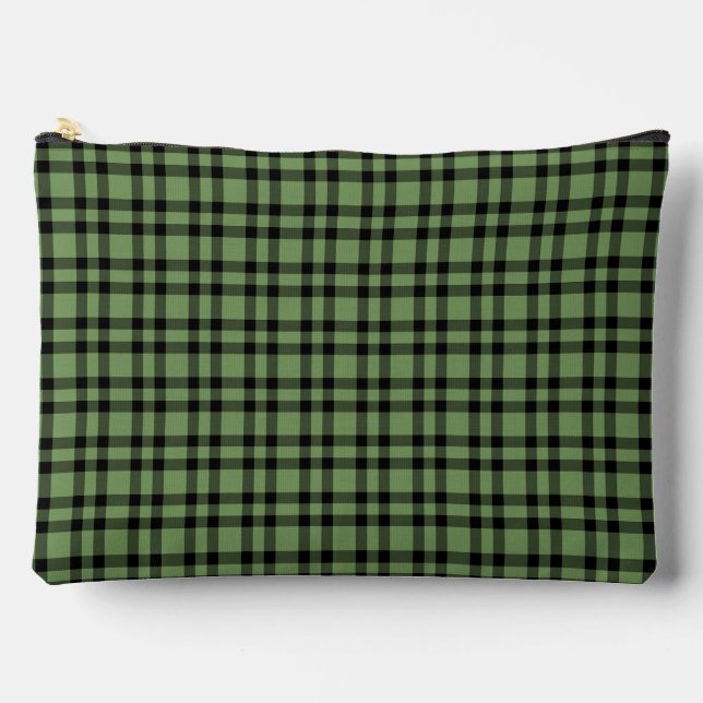 Green Black Plaid Pattern Large Accessory Pouch (Front)