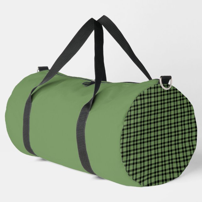 Green Black Plaid Pattern Large Duffle Bag (Left Corner)