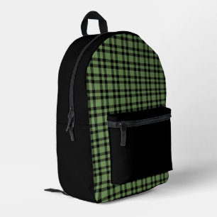 Green Black Plaid Pattern Printed Backpack
