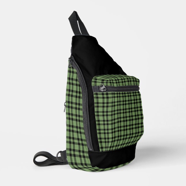 Green Black Plaid Pattern Sling Bag (Left Corner)