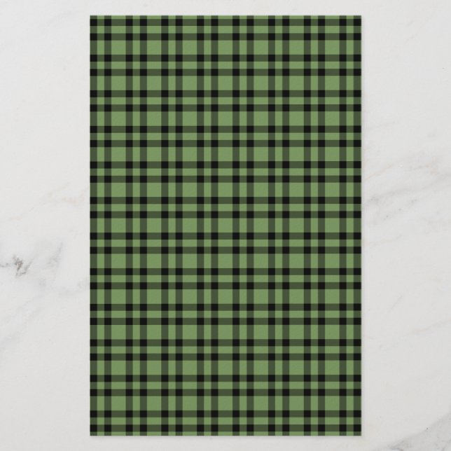 Green Black Plaid Pattern Stationery (Front)