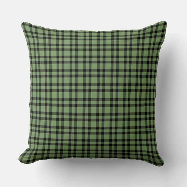 Green Black Plaid Pattern Throw Pillow (Front)