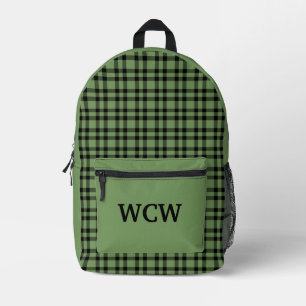 Green Black Plaid Personalize Pattern Printed Backpack