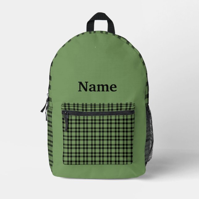 Green Black Plaid Personalize Pattern Printed Backpack (Front)
