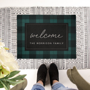 Green & Black Plaid Personalized Welcome Doormat