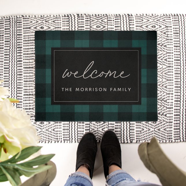 Green & Black Plaid Personalized Welcome Doormat (Creator Uploaded)