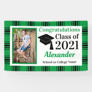 Green Black Plaid School Colours Graduation Banner