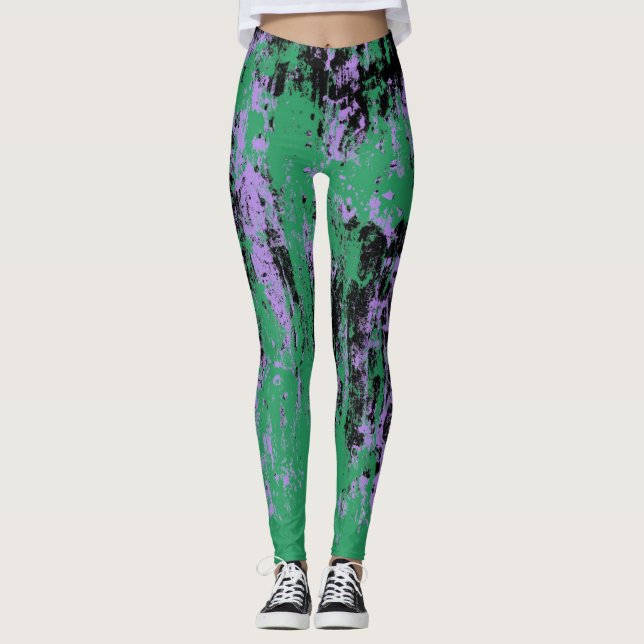 Green black purple texture leggings (Front)