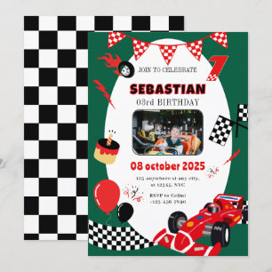 Green & Black Race Birthday Invite - With  Photo