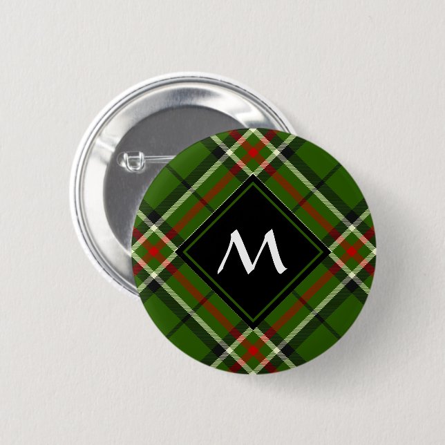Green, Black, Red and White Tartan 2 Inch Round Button (Front & Back)