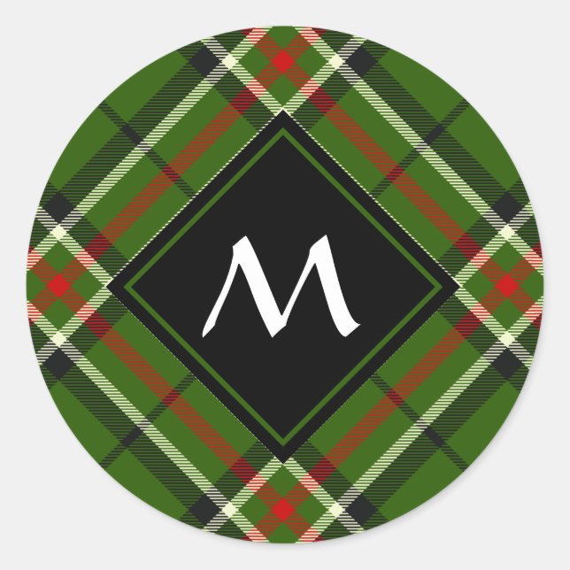 Green, Black, Red and White Tartan Classic Round Sticker (Front)