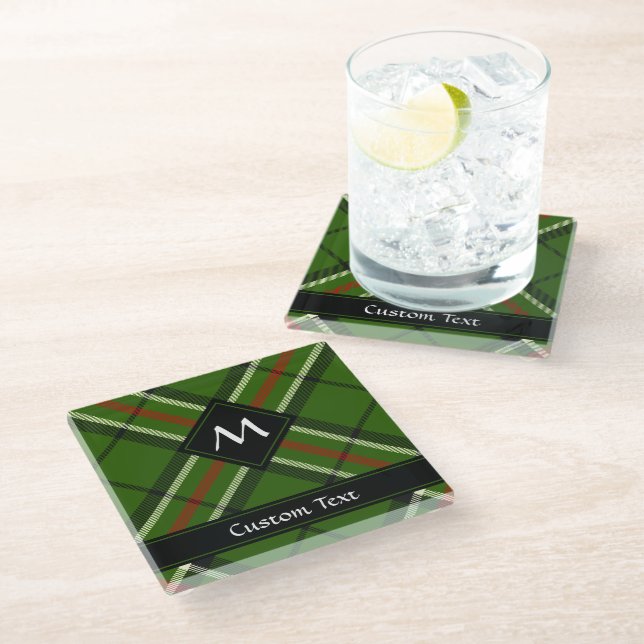 Green, Black, Red and White Tartan Glass Coaster (Angled)