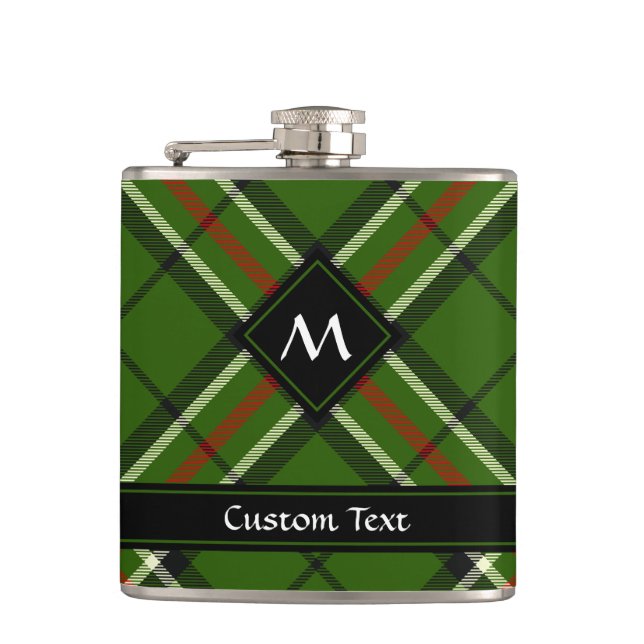 Green, Black, Red and White Tartan Hip Flask (Front)