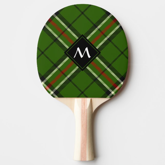Green, Black, Red and White Tartan Ping Pong Paddle (Front)