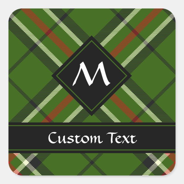Green, Black, Red and White Tartan Square Sticker (Front)