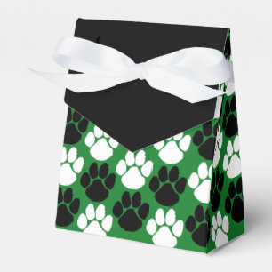 Green & Black Repeating Pawprint Gift Favor Box