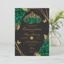 Green Black Roses Tiara Gold Glitter Quinceañera 