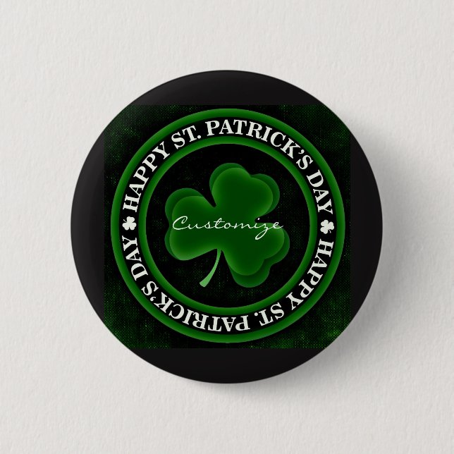 green/black Shamrock St Patrick's Day Irish Pride 2 Inch Round Button (Front)
