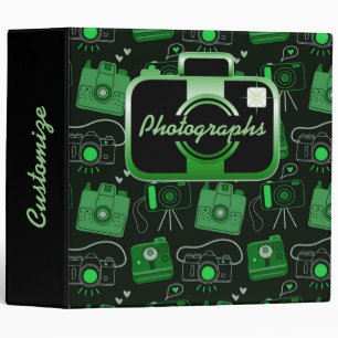 Green & Black Shutter Bug Retro Cameras Binder