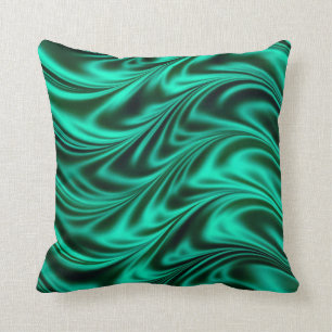 Green black silky waves throw pillow