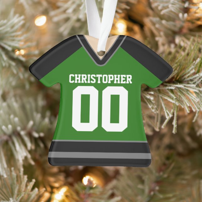 Green/Black/Silver Custom Hockey Jersey Ornament (Tree)