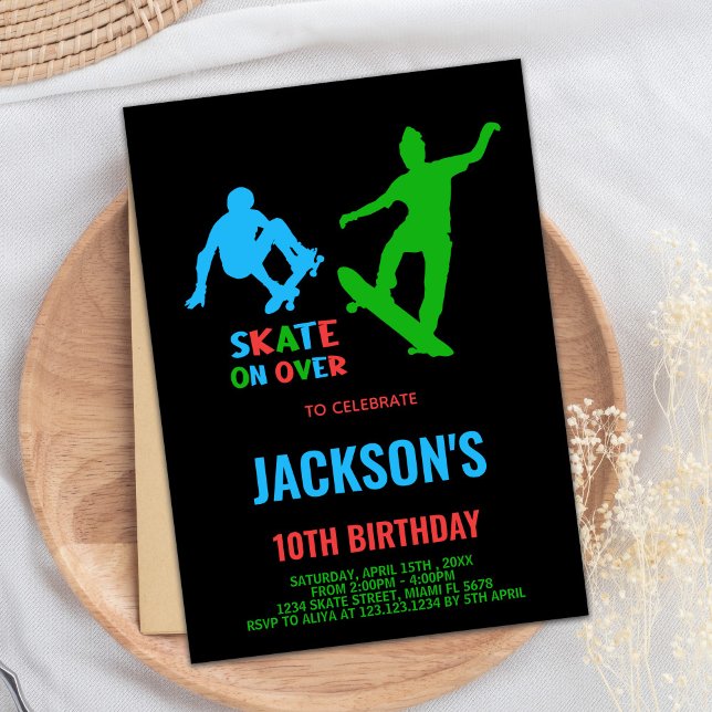 Green Black Skateboards Invitations d'anniversaire (Green Black Skateboards Birthday Invitations)