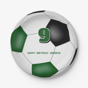 green black soccer ball kids birthday party paper plate