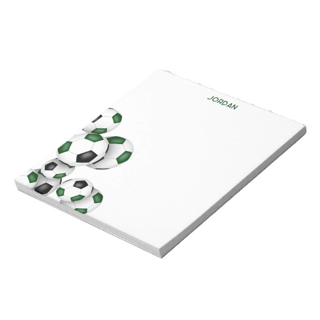 green black soccer balls accent custom name notepad (Rotated)