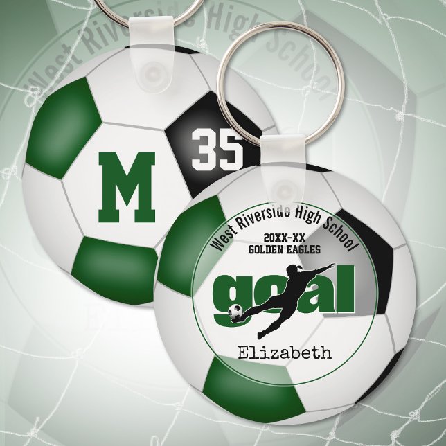 green black soccer goal girls team name keychain (Creator Uploaded)