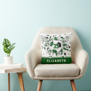 green black sports room soccer balls stars throw pillow