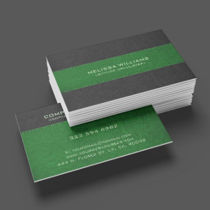 Green & Black Stitched Leather Texture Business Card