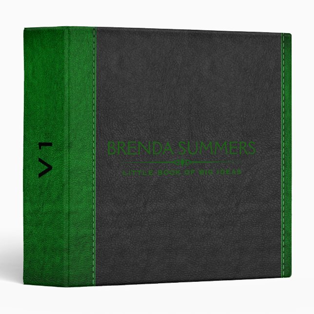 Green & Black Stitched Vintage Leather Binder (Front/Spine)