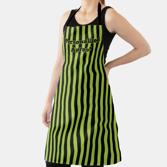 Green Black Stripe Halloween Colours Apron (Insitu)