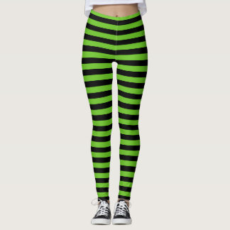 Green & Black Striped Halloween Themed Leggings