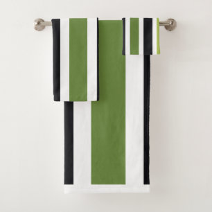 Green Black Stripes Bath Towel Set