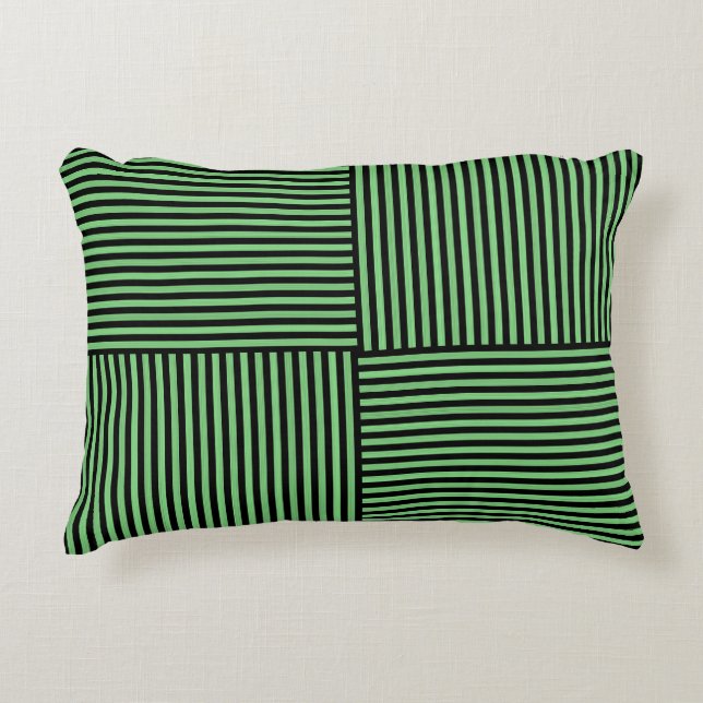 Green Black Stripes Pattern Accent Pillow (Front)
